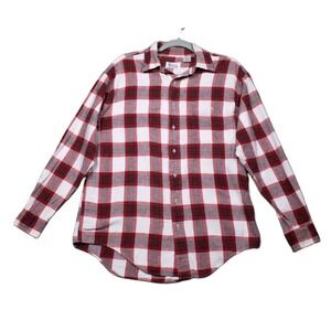 Kenny Rogers Mens Vintage Red White Plaid Cotton Flannel Button Up Shirt MT Tall